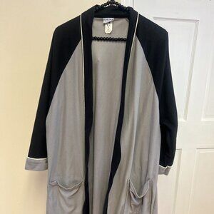 Y2K Puritan "Dad Robe" Vintage Mens Black Gray Piped Full Length Lounge Bathrobe